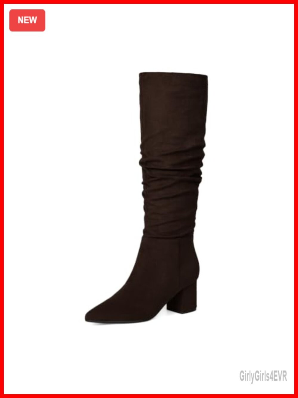 Faux Suede Knee High Boots Pointed Toe Block Heel Tall Slouchy